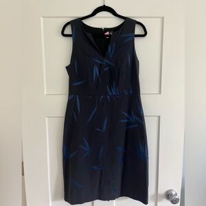Ann Taylor Navy and Black Leaf Print Midi Dress